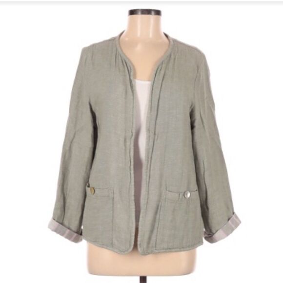 TAHARI | Linen Blend Open Front Jacket Women’s Size Medium - Picture 1 of 8